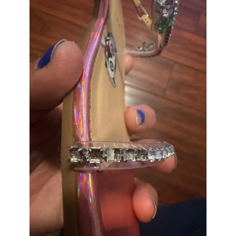 Christian Louboutin Kids Miniqueenie Pink Holographic Crystal Sandals Red Bottom